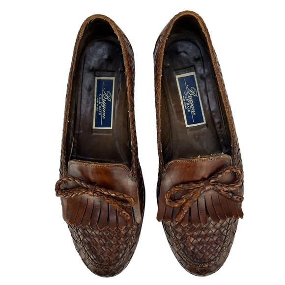 BRAGANO by COLE HAAN Vintage Woven Leather Tassel Penny Loafers Made in ITALY - Picture 3 of 14